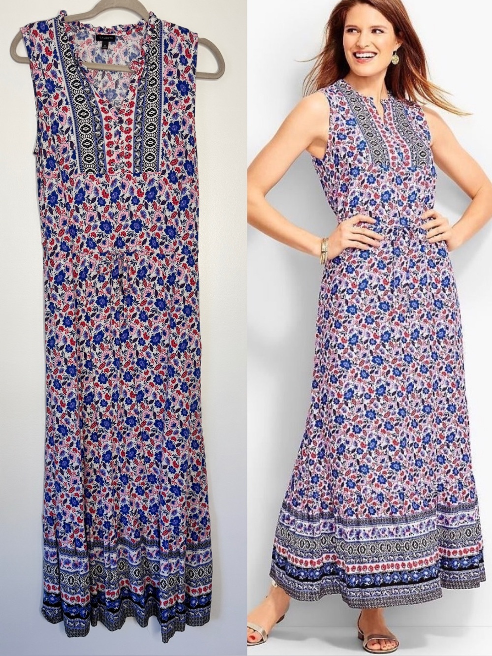 Talbots Floral Rayon Drawstring Waist Summer Maxi Dress Size 10 Multicolour 10